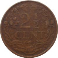 reverse of 2 1/2 Cents - Wilhelmina (1944 - 1948) coin with KM# 42 from Curaçao. Inscription: 2 1/2 CENT
