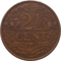 Curaçao coin 2 1/2 Cents - Wilhelmina (1944 - 1948) reverse reverse of 2 1/2 Cents - Wilhelmina (1944 - 1948) coin with KM# 42 from Curaçao. Inscription: 2 1/2 CENT