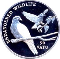 reverse of 50 Vatu - Earth Pigeons (1992) coin with KM# 13 from Vanuatu. Inscription: ENDANGERED WILDLIFE 50 VATU