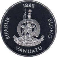 obverse of 50 Vatu - Nautilus Shell (1998) coin with KM# 33 from Vanuatu. Inscription: RIPABLIK BLONG LONG GOD YUMI STANAP VANUATU 1998