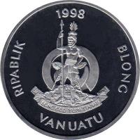 Vanuatu coin 50 Vatu - Nautilus Shell (1998) obverse obverse of 50 Vatu - Nautilus Shell (1998) coin with KM# 33 from Vanuatu. Inscription: RIPABLIK BLONG LONG GOD YUMI STANAP VANUATU 1998