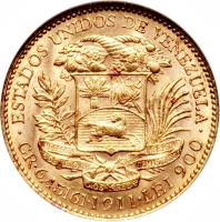 reverse of 20 Bolívares (1879 - 1912) coin with Y# 32 from Venezuela.