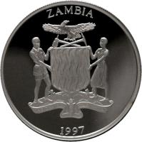 Zambia coin 10 Kwacha - Unicef (1997) obverse obverse of 10 Kwacha - Unicef (1997) coin with KM# 119a from Zambia. Inscription: ZAMBIA ONE ZAMBIA · · ONE NATION
