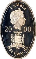 obverse of 4000 Kwacha - Elizabeth II - Queen Mother (2000) coin with KM# 78 from Zambia. Inscription: ZAMBIA 20 00 4000 KWACHA
