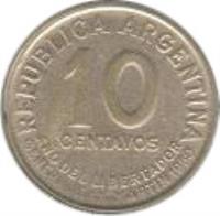 Argentina coin 10 Centavos - Reeded edge (1951 - 1952) reverse reverse of 10 Centavos - Reeded edge (1951 - 1952) coin with KM# 47 from Argentina. Inscription: REPUBLICA ARGENTINA 10 CENTAVOS 1951