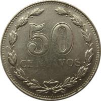 reverse of 50 Centavos (1941) coin with KM# 39 from Argentina. Inscription: 50 CENTAVOS