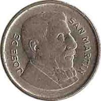 obverse of 10 Centavos - Smaller head; Plain edge (1954 - 1956) coin with KM# 51 from Argentina. Inscription: JOSE DE SAN MARTIN