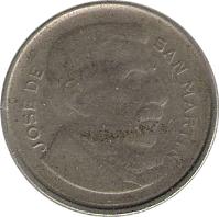 obverse of 20 Centavos - Smaller head; Plain edge (1954 - 1956) coin with KM# 52 from Argentina. Inscription: JOSE DE SAN MARTIN