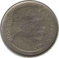 Argentina coin 20 Centavos - Smaller head; Plain edge (1954 - 1956) obverse obverse of 20 Centavos - Smaller head; Plain edge (1954 - 1956) coin with KM# 52 from Argentina. Inscription: JOSE DE SAN MARTIN