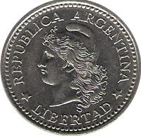 obverse of 10 Centavos (1957 - 1959) coin with KM# 54 from Argentina. Inscription: REPÚBLICA ARGENTINA * LIBERTAD *