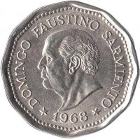 obverse of 25 Pesos - Faustino Sarmiento (1968) coin with KM# 63 from Argentina. Inscription: DOMINGO FAUSTINO SARMIENTO * 1968 *