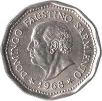 Argentina coin 25 Pesos - Faustino Sarmiento (1968) obverse obverse of 25 Pesos - Faustino Sarmiento (1968) coin with KM# 63 from Argentina. Inscription: DOMINGO FAUSTINO SARMIENTO * 1968 *