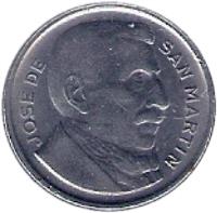 obverse of 10 Centavos - Larger head; Plain edge (1952 - 1953) coin with KM# 47a from Argentina. Inscription: JOSE DE SAN MARTIN