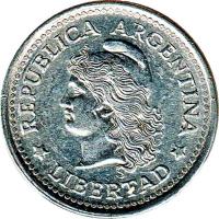 Argentina coin 1 Centavo (1970 - 1975) obverse obverse of 1 Centavo (1970 - 1975) coin with KM# 64 from Argentina. Inscription: REPUBLICA ARGENTINA * LIBERTAD *