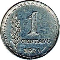 reverse of 1 Centavo (1970 - 1975) coin with KM# 64 from Argentina. Inscription: 1 CENTAVO 1970