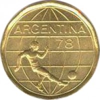 obverse of 50 Pesos - Soccer (1977 - 1978) coin with KM# 76 from Argentina. Inscription: ARGENTINA 78