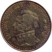 obverse of 50 Pesos - Magnetic (1980 - 1981) coin with KM# 83a from Argentina. Inscription: GENERAL JOSE DE SAN MARTIN