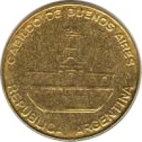 obverse of 5 Pesos (1984 - 1985) coin with KM# 92 from Argentina. Inscription: CALBIDO DE BUENOS AIRES REPUBLICA ARGENTINA