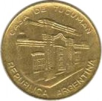 Argentina coin 10 Pesos (1984 - 1985) obverse obverse of 10 Pesos (1984 - 1985) coin with KM# 93 from Argentina. Inscription: CASA DE TUCUMAN REPUBLICA ARGENTINA