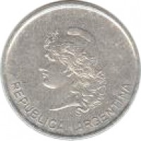 obverse of 10 Centavos (1983) coin with KM# 89 from Argentina. Inscription: REPUBLICA ARGENTINA