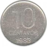 reverse of 10 Centavos (1983) coin with KM# 89 from Argentina. Inscription: 10 CENTAVOS 1983