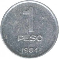 reverse of 1 Peso (1984) coin with KM# 91 from Argentina. Inscription: 1 PESO 1984