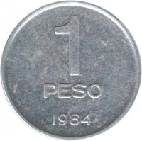 Argentina coin 1 Peso (1984) reverse reverse of 1 Peso (1984) coin with KM# 91 from Argentina. Inscription: 1 PESO 1984