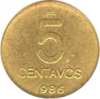 reverse of 5 Centavos (1985 - 1988) coin with KM# 97 from Argentina. Inscription: ₳ 5 CENTAVOS 1986