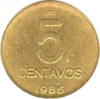 Argentina coin 5 Centavos (1985 - 1988) reverse reverse of 5 Centavos (1985 - 1988) coin with KM# 97 from Argentina. Inscription: ₳ 5 CENTAVOS 1986