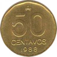 Argentina coin 50 Centavos (1985 - 1988) reverse reverse of 50 Centavos (1985 - 1988) coin with KM# 99 from Argentina. Inscription: ₳ 50 CENTAVOS 1988