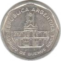 obverse of 1 Austral (1989) coin with KM# 100 from Argentina. Inscription: REPUBLICA ARGENTINA CABILDO DE BUENOS AIRES