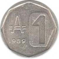 reverse of 1 Austral (1989) coin with KM# 100 from Argentina. Inscription: 1989 1