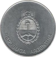 obverse of 1000 Australes (1990 - 1991) coin with KM# 105 from Argentina. Inscription: REPUBLICA ARGENTINA