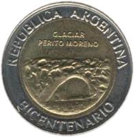 Argentina coin 1 Peso - Glaciar Perito Moreno (2010) obverse obverse of 1 Peso - Glaciar Perito Moreno (2010) coin with KM# 160 from Argentina. Inscription: REPÚBLICA ARGENTINA BICENTENARIO GLACIAR PERITO MORENO