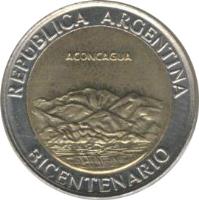 Argentina coin 1 Peso - Aconcagua (2010) obverse obverse of 1 Peso - Aconcagua (2010) coin with KM# 157 from Argentina. Inscription: REPUBLICA ARGENTINA BICENTENARIO ACONCAGUA