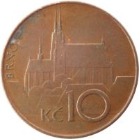 Czech Republic coin 10 Korun (1993 - 2017) reverse reverse of 10 Korun (1993 - 2017) coin with KM# 4 from Czech Republic. Inscription: BRNO Kč 10