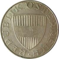 obverse of 10 Schilling (1957 - 1973) coin with KM# 2882 from Austria. Inscription: ÖSTERREICH · REPUBLIK