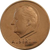 obverse of 20 Francs - Albert II - French text (1994 - 2001) coin with KM# 191 from Belgium. Inscription: ALBERT II