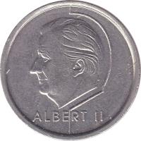 obverse of 1 Franc - Albert II - French text (1994 - 2001) coin with KM# 187 from Belgium. Inscription: ALBERT II