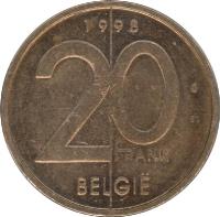 Belgium coin 20 Francs - Albert II - Dutch text (1994 - 2001) reverse reverse of 20 Francs - Albert II - Dutch text (1994 - 2001) coin with KM# 192 from Belgium. Inscription: 20 FRANK BELGIË 1996