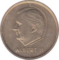 Belgium coin 5 Francs - Albert II - Dutch text (1994 - 2001) obverse obverse of 5 Francs - Albert II - Dutch text (1994 - 2001) coin with KM# 190 from Belgium. Inscription: ALBERT II
