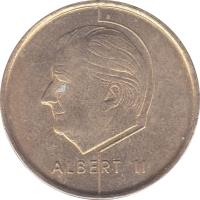 obverse of 5 Francs - Albert II - French text (1994 - 2001) coin with KM# 189 from Belgium. Inscription: ALBERT II