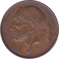 obverse of 50 Centimes - Baudouin I - French text; Larger head (1952 - 1955) coin with KM# 144 from Belgium. Inscription: RAU