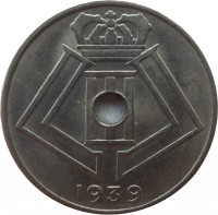 obverse of 10 Centimes - Leopold III - BELGIE-BELGIQUE (1939) coin with KM# 113 from Belgium. Inscription: 1939