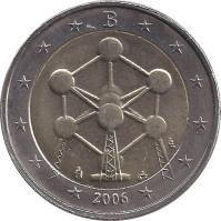 obverse of 2 Euro - Albert II - Brussels Atomium (2006) coin with KM# 241 from Belgium. Inscription: B LL 2006