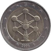 Belgium coin 2 Euro - Albert II - Brussels Atomium (2006) obverse obverse of 2 Euro - Albert II - Brussels Atomium (2006) coin with KM# 241 from Belgium. Inscription: B LL 2006