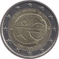 Belgium coin 2 Euro - Albert II - 10 Years of EMU (2009) obverse obverse of 2 Euro - Albert II - 10 Years of EMU (2009) coin with KM# 282 from Belgium. Inscription: BELGIE - BELGIQUE - BELGIEN EMU 1999-2009