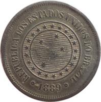 obverse of 100 Réis (1889 - 1900) coin with KM# 492 from Brazil. Inscription: REPUBLICA DOS ESTADOS UNIDOS DO BRAZIL 1889