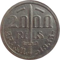 obverse of 2000 Réis (1935) coin with KM# 535 from Brazil. Inscription: 2000 RE IS BRASIL 1935
