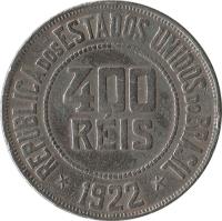 obverse of 400 Réis (1918 - 1935) coin with KM# 520 from Brazil. Inscription: REPUBLICA DOS ESTADOS UNIDOS DO BRASIL 400 RÉIS * 1932 *